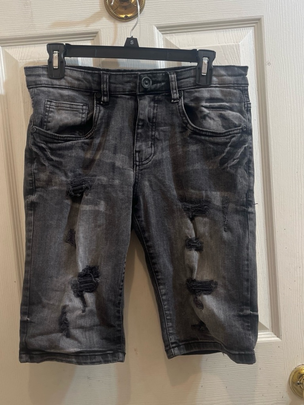 Men's Black Wash Distressed Denim Jean Shorts